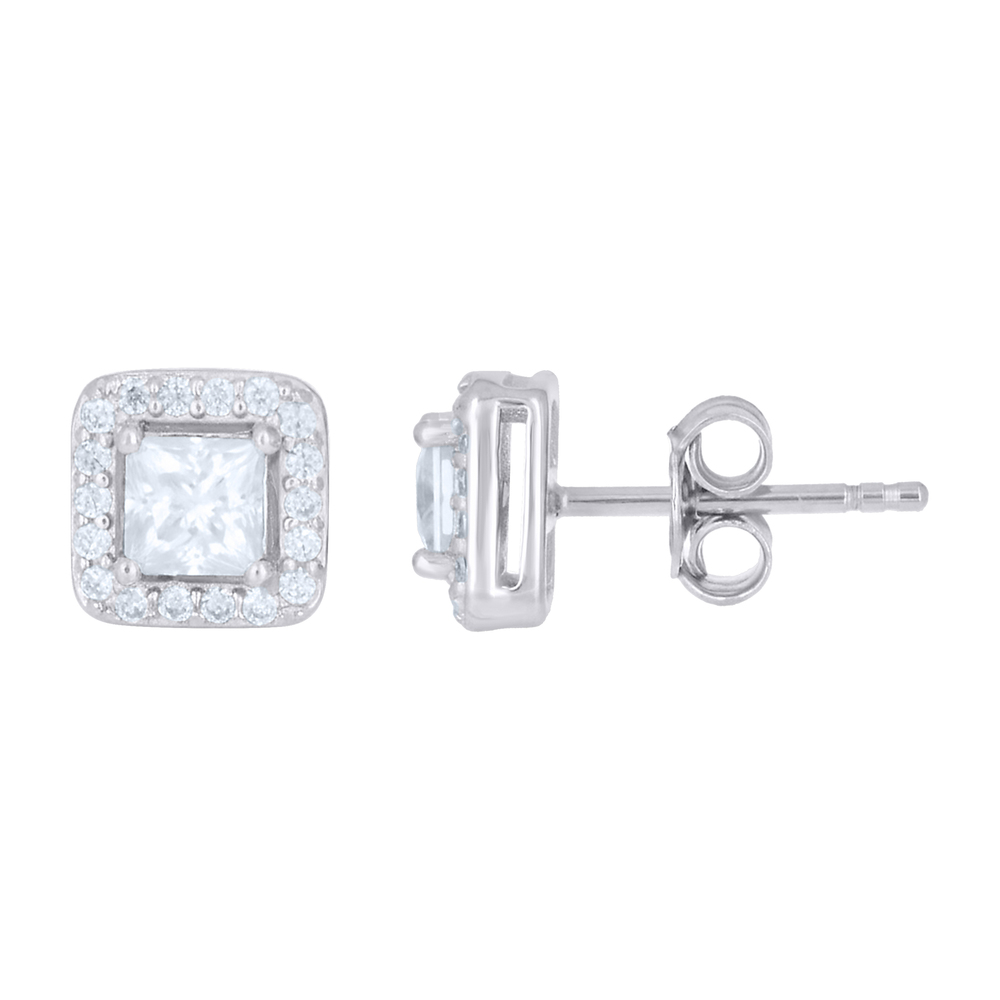 925 Sterling Silver Princess-Cut Rnd 1.04ct Moissanite Square Stud Earrings